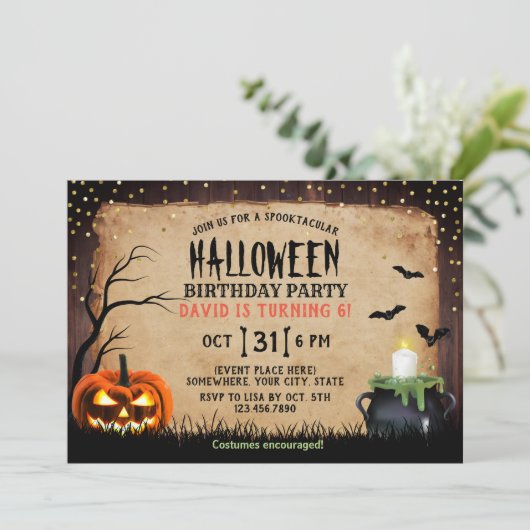 Spooky Pumpkin Halloween Costume Birthday Party Kaart (Staand voorkant)