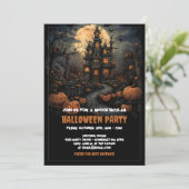 Spooky Pumpkin Halloween met gehakt huis en maan Kaart (Staand voorkant)