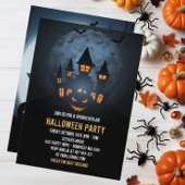 Spooky Pumpkin Halloween met gehakt huis en maan Kaart