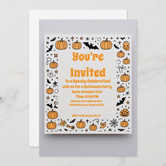 Spooky Pumpkin Halloween Party Invitation Kaart (Voorkant / Achterkant)