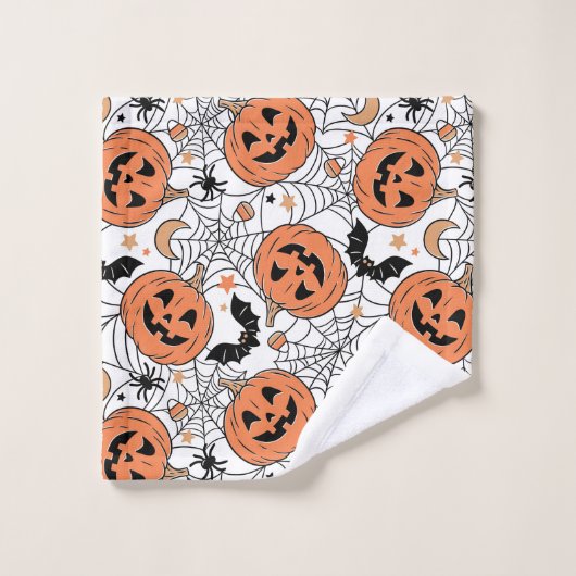 Spooky Pumpkin Halloween Pattern Bad Handdoek (Wasdoekje)