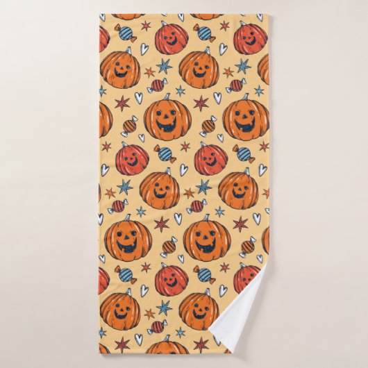 Spooky Pumpkin Halloween Pattern Badhanddoek (Badhanddoek)
