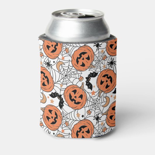 Spooky Pumpkin Halloween Pattern Blikjeskoeler (Blikje Achterkant)