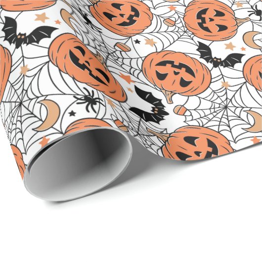Spooky Pumpkin Halloween Pattern Cadeaupapier (Rol Hoek)