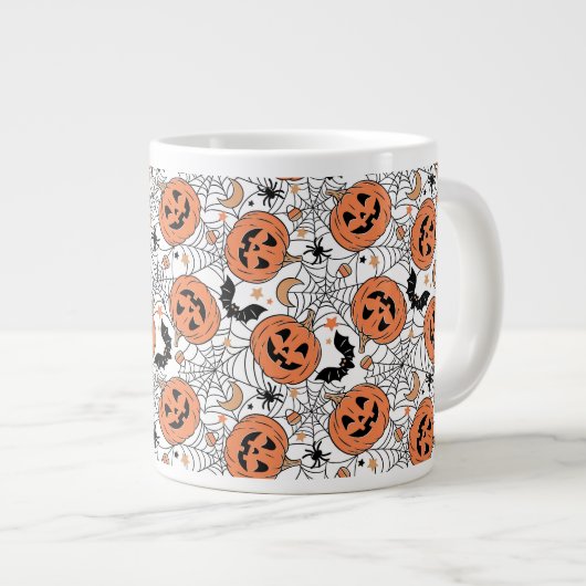Spooky Pumpkin Halloween Pattern Grote Koffiekop (Voorkant rechts)