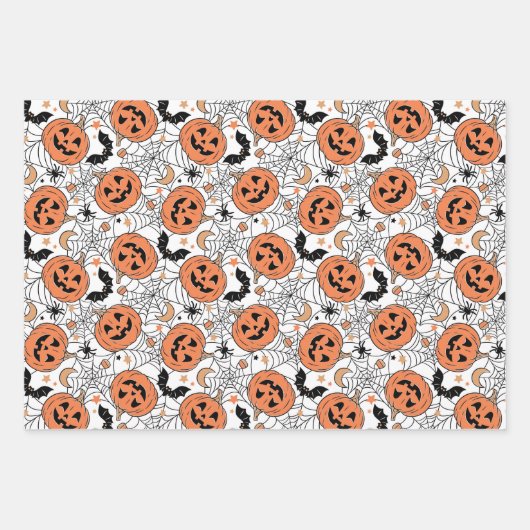 Spooky Pumpkin Halloween Pattern Inpakpapier Vel (Voorkant 3)