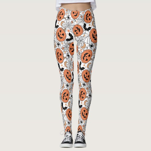 Spooky Pumpkin Halloween Pattern Leggings (Voorkant)