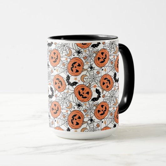 Spooky Pumpkin Halloween Pattern Mok (Voorkant rechts)