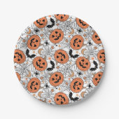 Spooky Pumpkin Halloween Pattern Papieren Bordje (Voorkant)