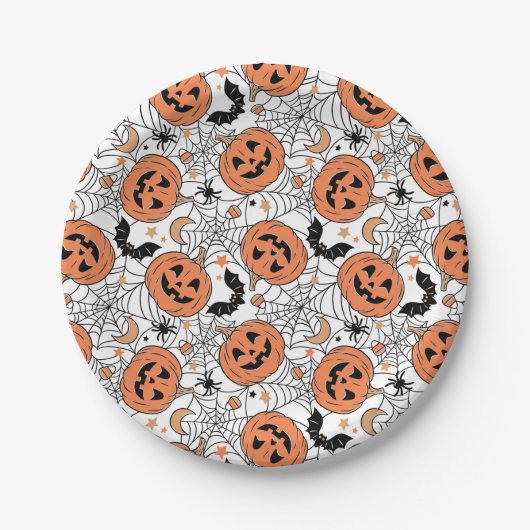 Spooky Pumpkin Halloween Pattern Papieren Bordje (Voorkant)