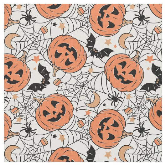 Spooky Pumpkin Halloween Pattern Stof (Close Up)