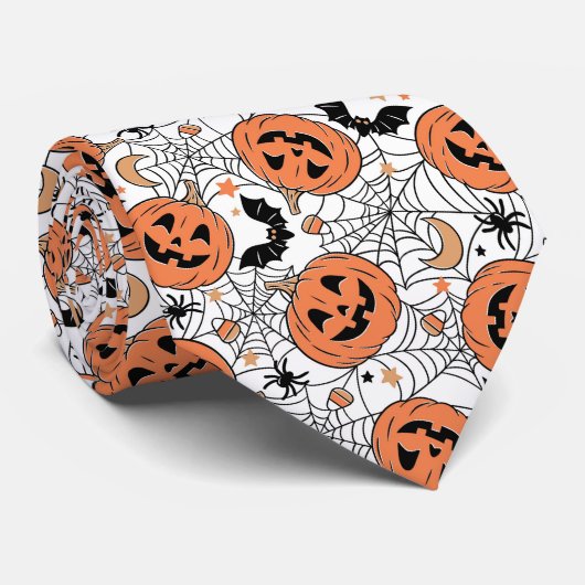 Spooky Pumpkin Halloween Pattern Stropdas (Opgerold)