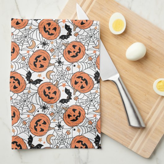 Spooky Pumpkin Halloween Pattern Theedoek (Quarter Fold)