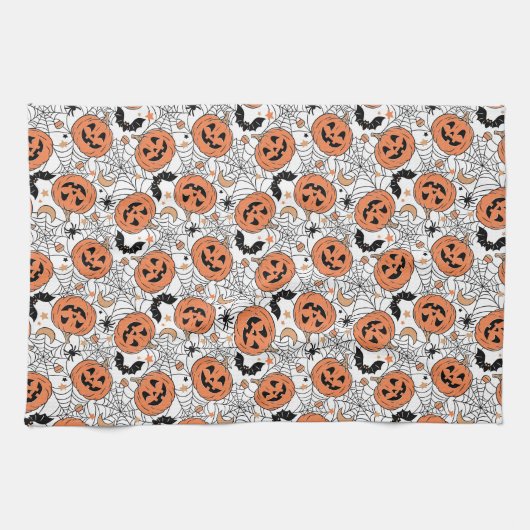 Spooky Pumpkin Halloween Pattern Theedoek (Horizontaal)