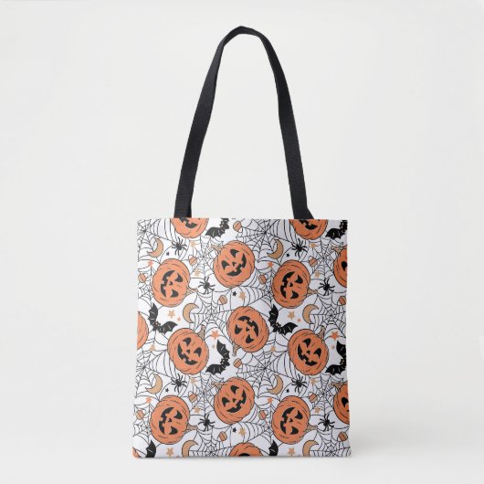 Spooky Pumpkin Halloween Pattern Tote Bag (Voorkant)