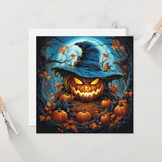 Spooky Pumpkin Happy Halloween Art Kaart (Voorkant / Achterkant in situ)
