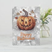 Spooky Pumpkin Happy Halloween-kaart Feestdagenkaart (Staand voorkant)