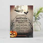 Spooky Pumpkin Haunted Halloween Party Kaart (Staand voorkant)