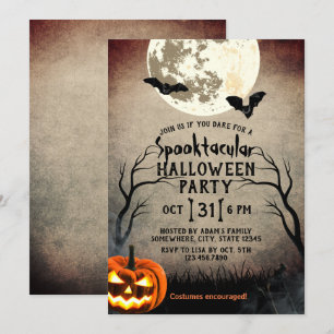 Spooky Pumpkin Haunted Halloween Party Kaart
