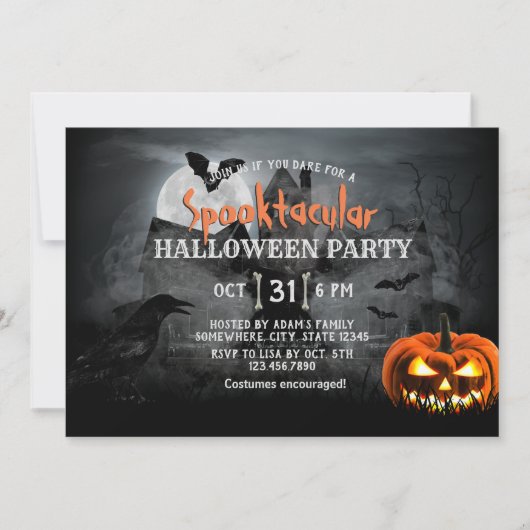 Spooky Pumpkin Haunted House Halloween Party Kaart (Voorkant)