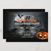 Spooky Pumpkin Haunted House Halloween Party Kaart (Voorkant / Achterkant)