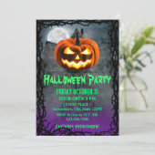 Spooky Pumpkin Haunted House Halloween Party Kaart (Staand voorkant)