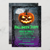 Spooky Pumpkin Haunted House Halloween Party Kaart (Voorkant / Achterkant)