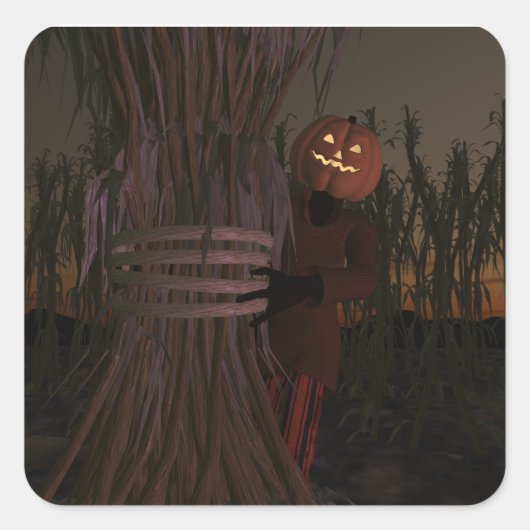 Spooky Pumpkin Head Scarecrow Vierkante Sticker (Voorkant)