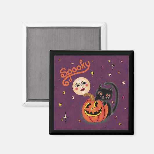 Spooky Pumpkin Kitten Moon - Donker Paarse Magneet (Voorkant / Achterkant)