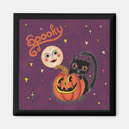Spooky Pumpkin Kitten Moon - Donker Paarse Magneet