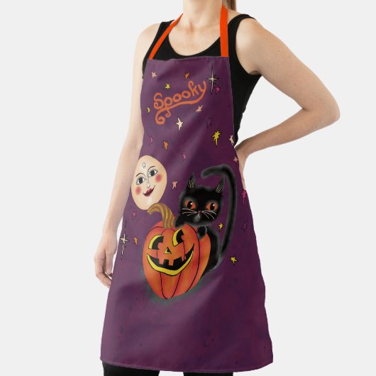 Spooky Pumpkin Kitten Moon - Donker Paarse Schort (Insitu)