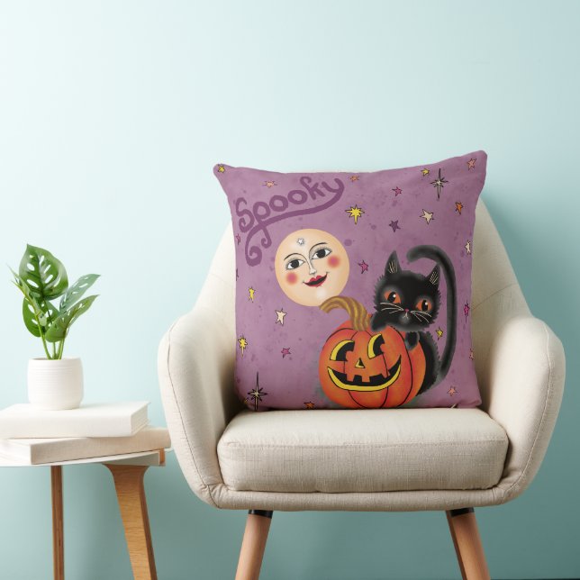 Spooky Pumpkin Kitten Moon - Licht Paarse Kussen (Stoel)