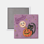 Spooky Pumpkin Kitten Moon - Licht Paarse Magneet (Voorkant / Achterkant)