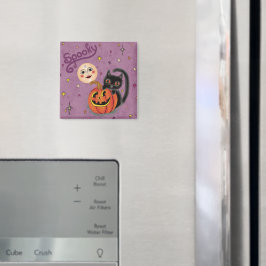 Spooky Pumpkin Kitten Moon - Licht Paarse Magneet