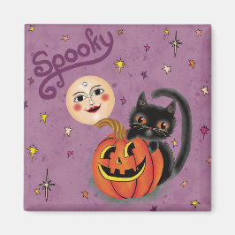 Spooky Pumpkin Kitten Moon - Licht Paarse Magneet