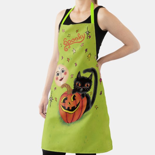 Spooky Pumpkin Kitten Moon - Lime Green Schort (Insitu)