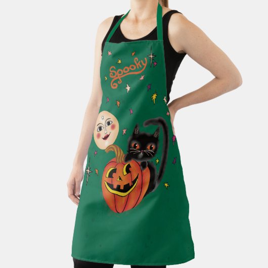 Spooky Pumpkin Kitten Moon - Oerwoud Groen Schort (Insitu)