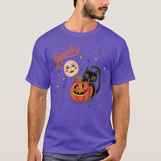 Spooky Pumpkin Kitten Moon T-shirt (Voorkant)