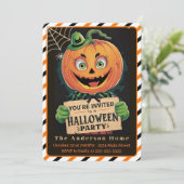 Spooky Pumpkin Man Halloween Party Kaart (Staand voorkant)