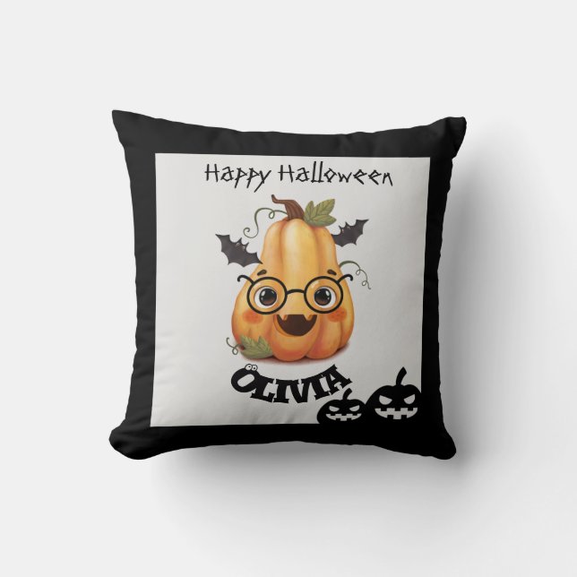 Spooky Pumpkin met bril Halloween Kussen (Voorkant)