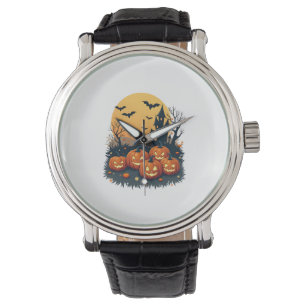 Spooky Pumpkin Patch – Retro Halloween T-shirt Horloge