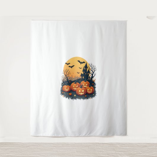 Spooky Pumpkin Patch – Retro Halloween T-shirt Wandkleed (Voorkant)