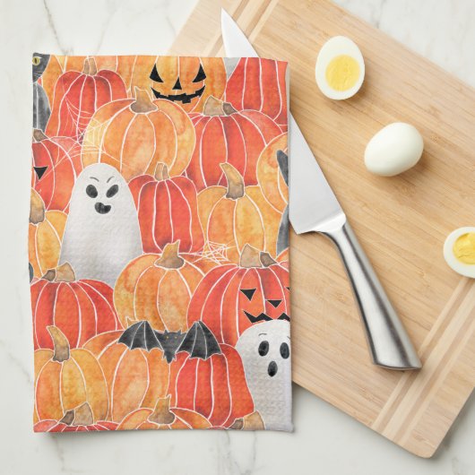 Spooky Pumpkin Patch Tea Towel Theedoek (Quarter Fold)
