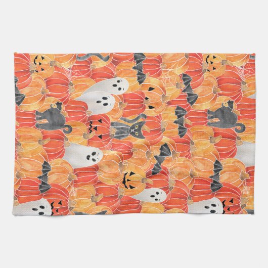 Spooky Pumpkin Patch Tea Towel Theedoek (Horizontaal)