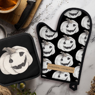 Spooky Pumpkin Pattern Happy Halloween Ovenwant & Pannenlap Set