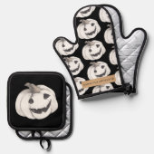 Spooky Pumpkin Pattern | Happy Halloween Ovenwant & Pannenlap Set (Voorkant / Achterkant)