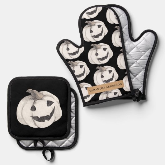 Spooky Pumpkin Pattern | Happy Halloween Ovenwant & Pannenlap Set (Voorkant / Achterkant)