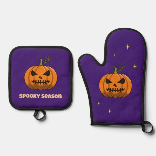 Spooky Pumpkin Season Oven Mitt & Pot Holder Set (Voorkant)