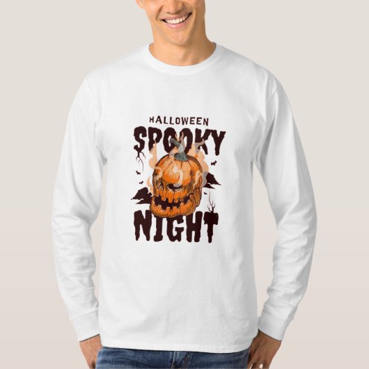 Spooky Pumpkin Skull Halloween T-shirt (Voorkant)