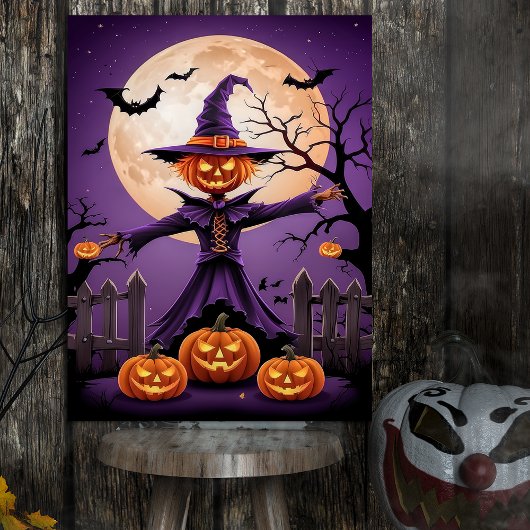 Spooky Pumpkin Witch with Full Moon Poster